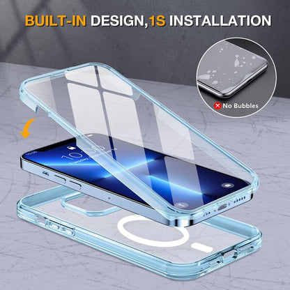 Miracase Magnetic for iPhone 13 Pro Max Case 6.7 inch, (Compatible with MagSafe) Upgrade Full-Body Clear Phone Bumper Case with Built-in 9H Tempered Glass Screen Protector, Magnetic Clear Blue