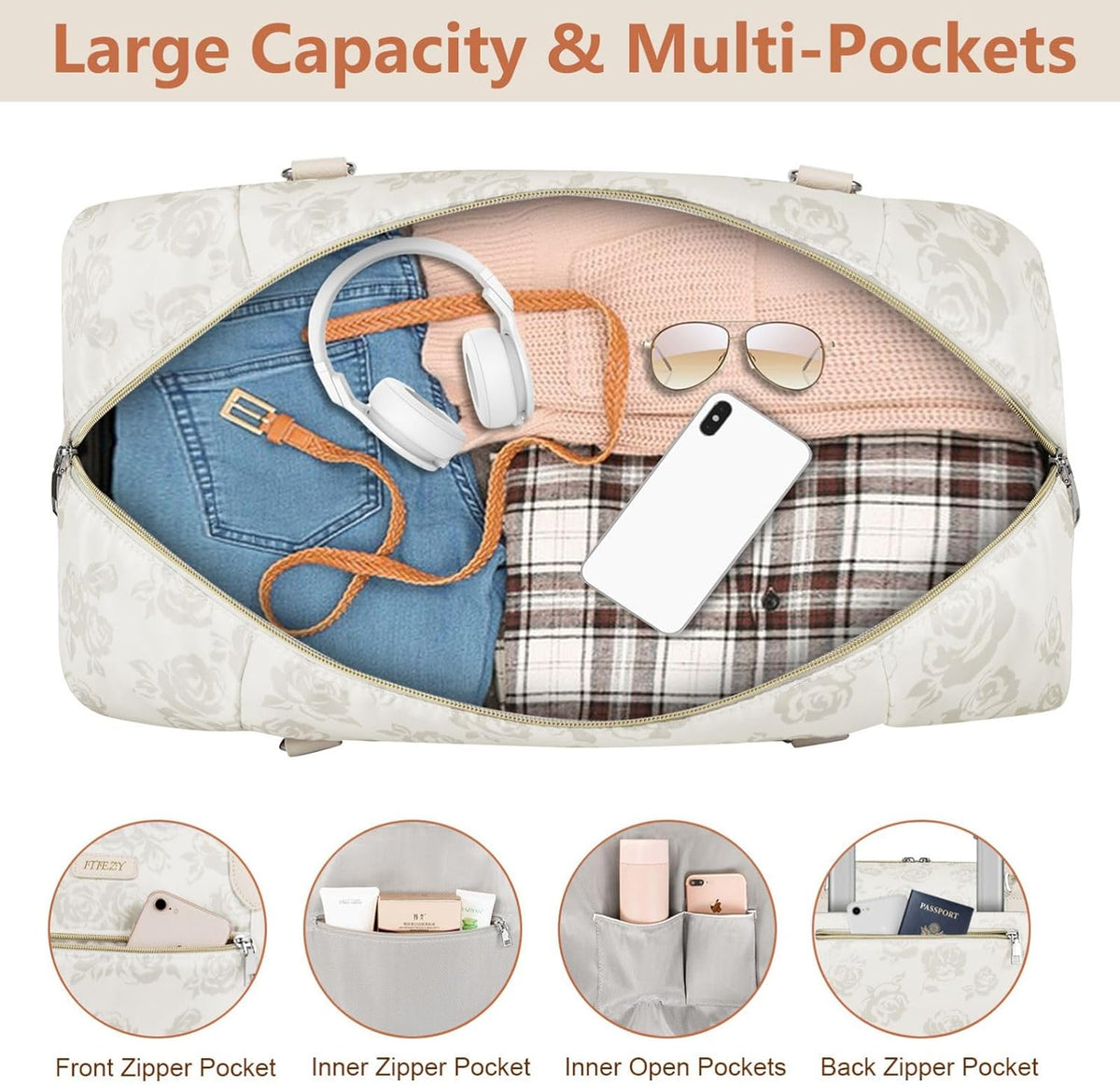 Weekender Bag for Women, Travel Duffel Bag Carry On Overnight Bag with Shoe Compartment Large Nylon Travel Weekend Tote Bag