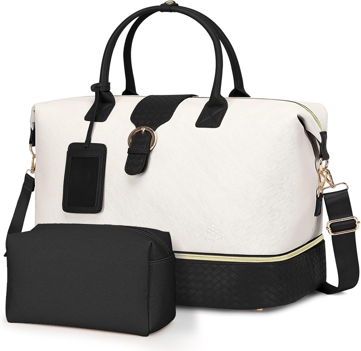 Leather Weekender Bags for Women, Travel Duffel Bag PU Overnight Bag Carry On Tote Bag with Shoe Compartment Wet Pocket
