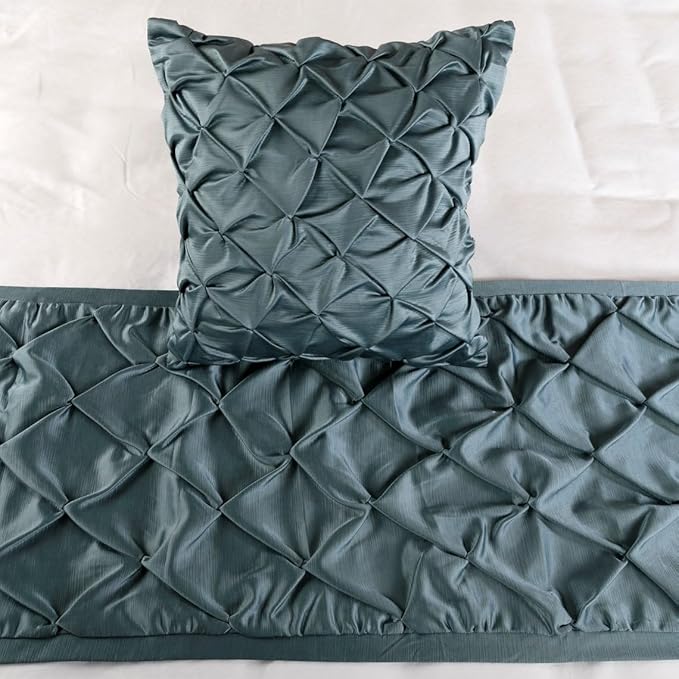 The HomeCentric Handmade Blue CA King 86 x 18 inch Bed Runner with 2 Matching Pillow Cover, Satin Pintucks Bed Scarf, Solid Color Modern - Satin Nights