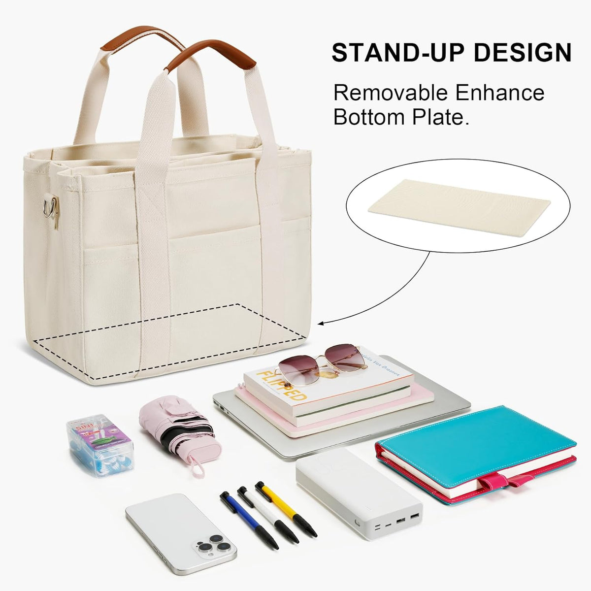 KKXIU Canvas Tote Bag for Women with Zipper and Compartments Crossbody Large Bible Messenger Purse Bag With Pockets