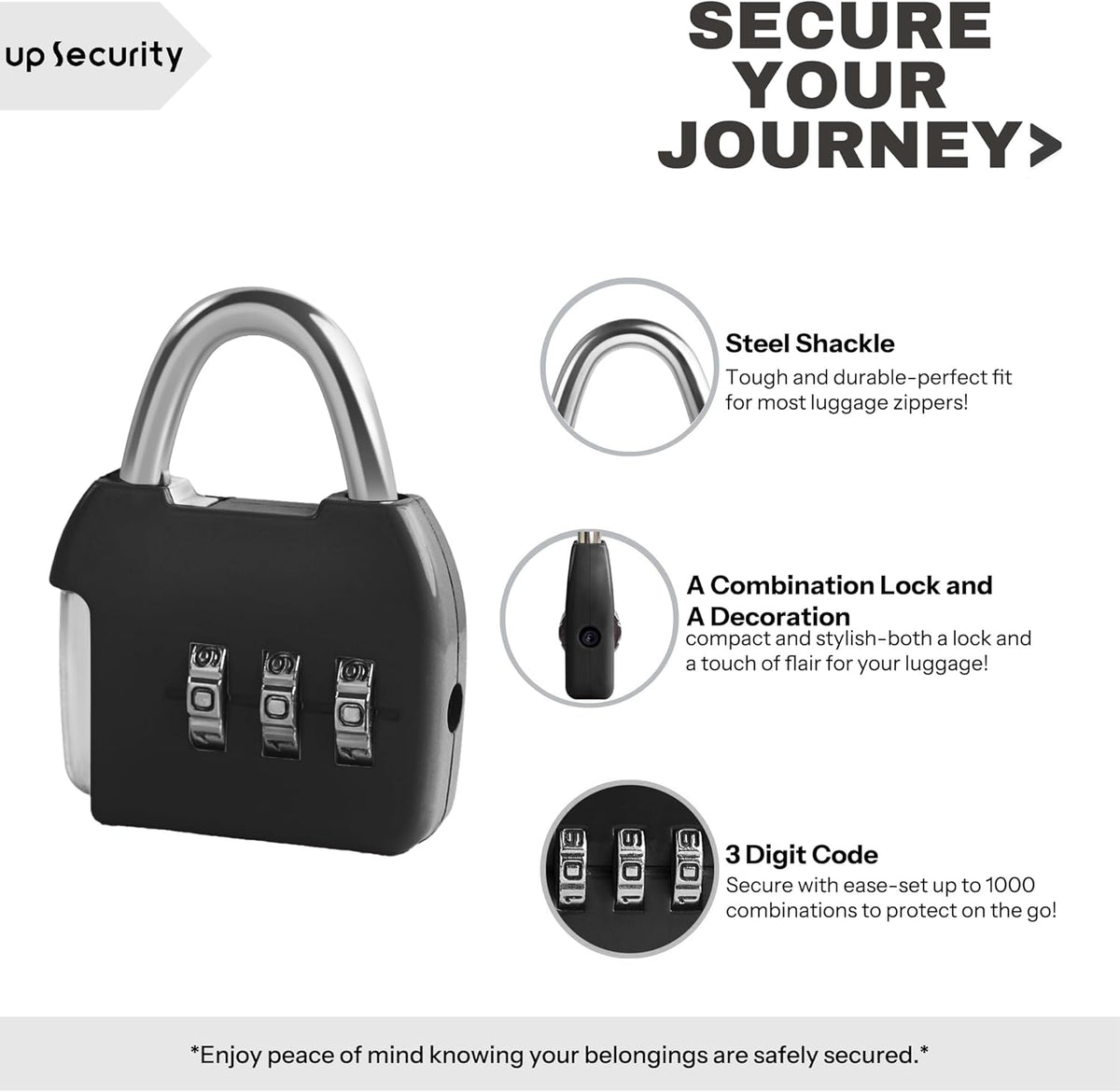 Small Combination Luggage Locks, 3 Digit Combination Padlock, Travel Lock with Code, Small Combo Lock for Locker, Suitcase, Zipper, Tool Box, Backpack, Bag (Black+Silver, 2-Pack)