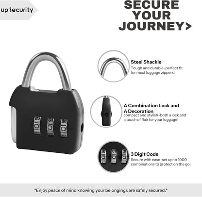 Small Combination Luggage Locks, 3 Digit Combination Padlock, Travel Lock with Code, Small Combo Lock for Locker, Suitcase, Zipper, Tool Box, Backpack, Bag (Black+Silver, 2-Pack)