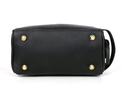 10" Premium Leather Toiletry Travel Pouch With Waterproof Lining Black Color | King-Size Handcrafted Vintage Shaving Kit By Aaron Leather Goods (Florida Black)