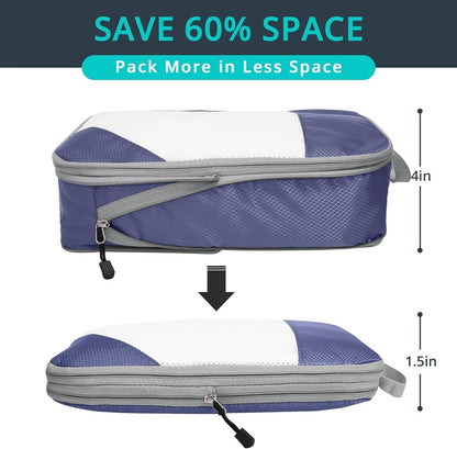 Compression Packing Cubes 3 Set, Compressible Space-Saving Packing Cubes for Travel - Compression Bags, Luggage Organizer, Travel Essentials for Women, Bluish Purple