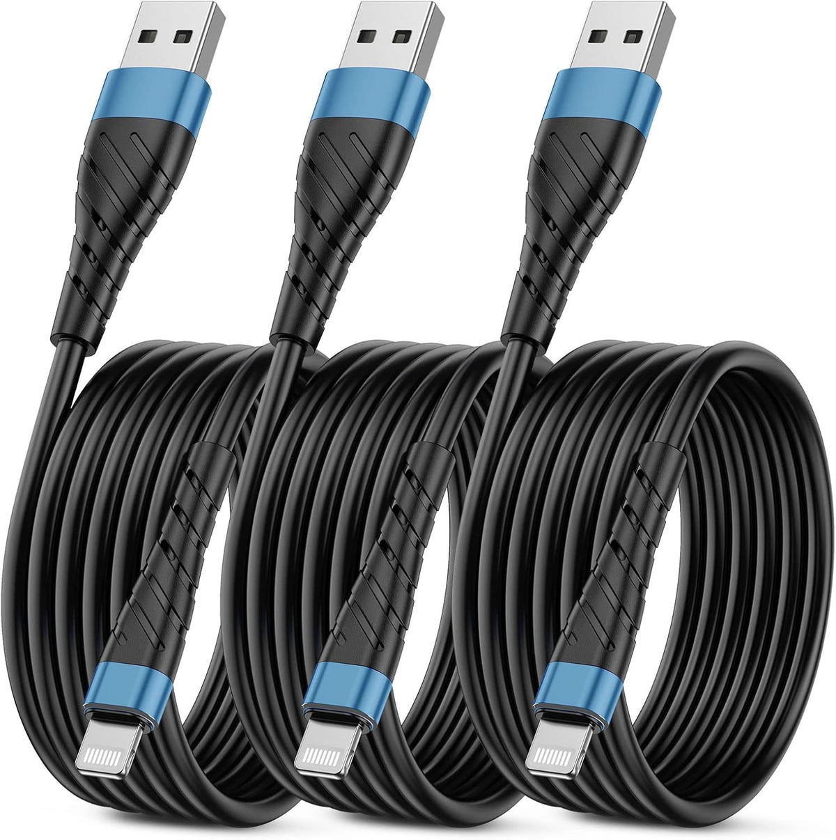 OIITH MFi Certified for iPhone Charger Cable 3 Pack 10 Ft, Extra Long for Lightning Charging Cord, Fast 2.4A for iPhone USB Cord Compatible with iPhone12/11/XS/Max/XR/X/8/8P/7P/6/iPad - Indigo