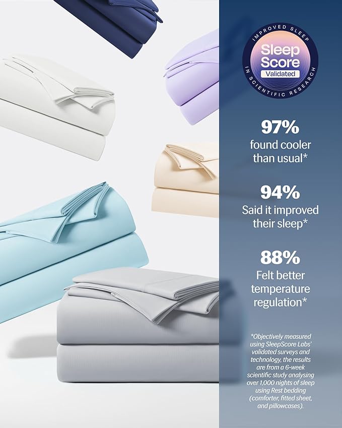 REST® Evercool®+ Starter Sheet Set, Queen, Light Gray, Breathable Bed Sheets for Hot Sleeper and Night Sweats, with Pillowcases, Ionic+ Self-Cleaning Silver Yarn for Sensitive Skin, 3PCS No Flat Sheet