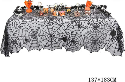 Halloween Tablecloth, Black Spider Web Lace Table Cloth, Gothic Kitchen Decor, Fall-Themed Party Decorations, Spider Web Reusable Home Accent, 54*72 Inches