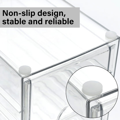 Prsildan Acrylic Drawer Makeup Organizer with 4 Drawers, Set of 2 Office Desk Organizers Accessories, Clear Stackable Storage Drawers for Vanity, Countertop, Craft, Jewelry, Art Supply Organization