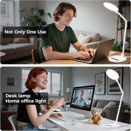 LED Desk Lamp for Home Office, Eye-Caring Desk Light for Video Call, Dimmable 3