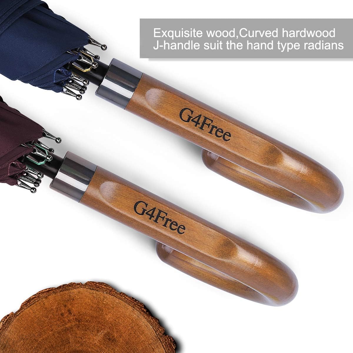 G4Free 52/62inch Wooden J Handle Golf Umbrella Windproof UV Protection Classic Stick Wedding Cane Umbrellas, Auto Open Cane Hook Handle