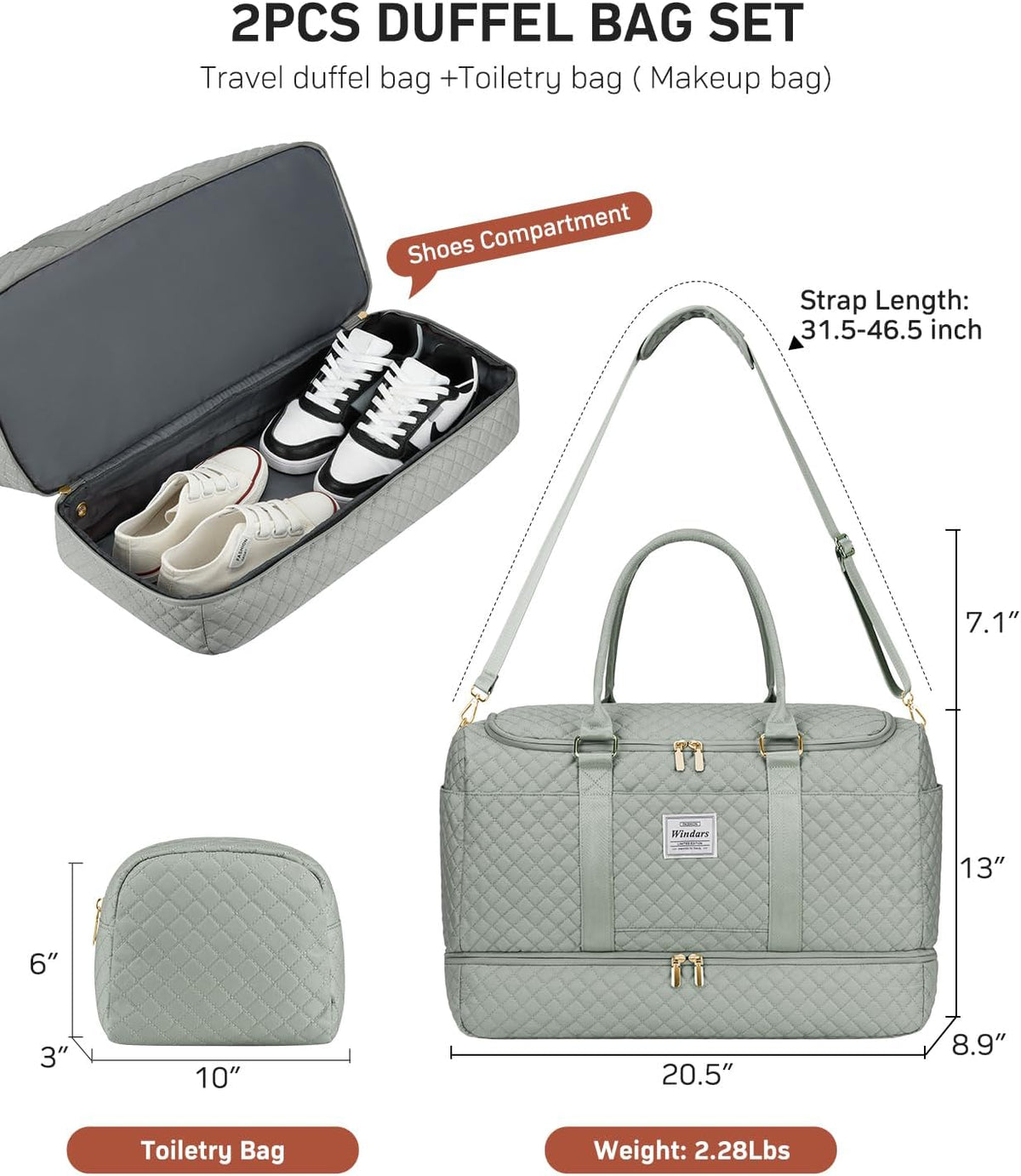 Travel Duffle Bag, Weekender Bags for Women with Shoe Compartment, Overnight Bag with Toiletry Bag, Carry On Duffel Bags For Airplanes, Yoga Gym Duffel Bag, Dark Green