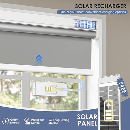 Motorized Blinds with Remote Control【Solar Panel Included】 Tin Grey, 33¾"W*72" H