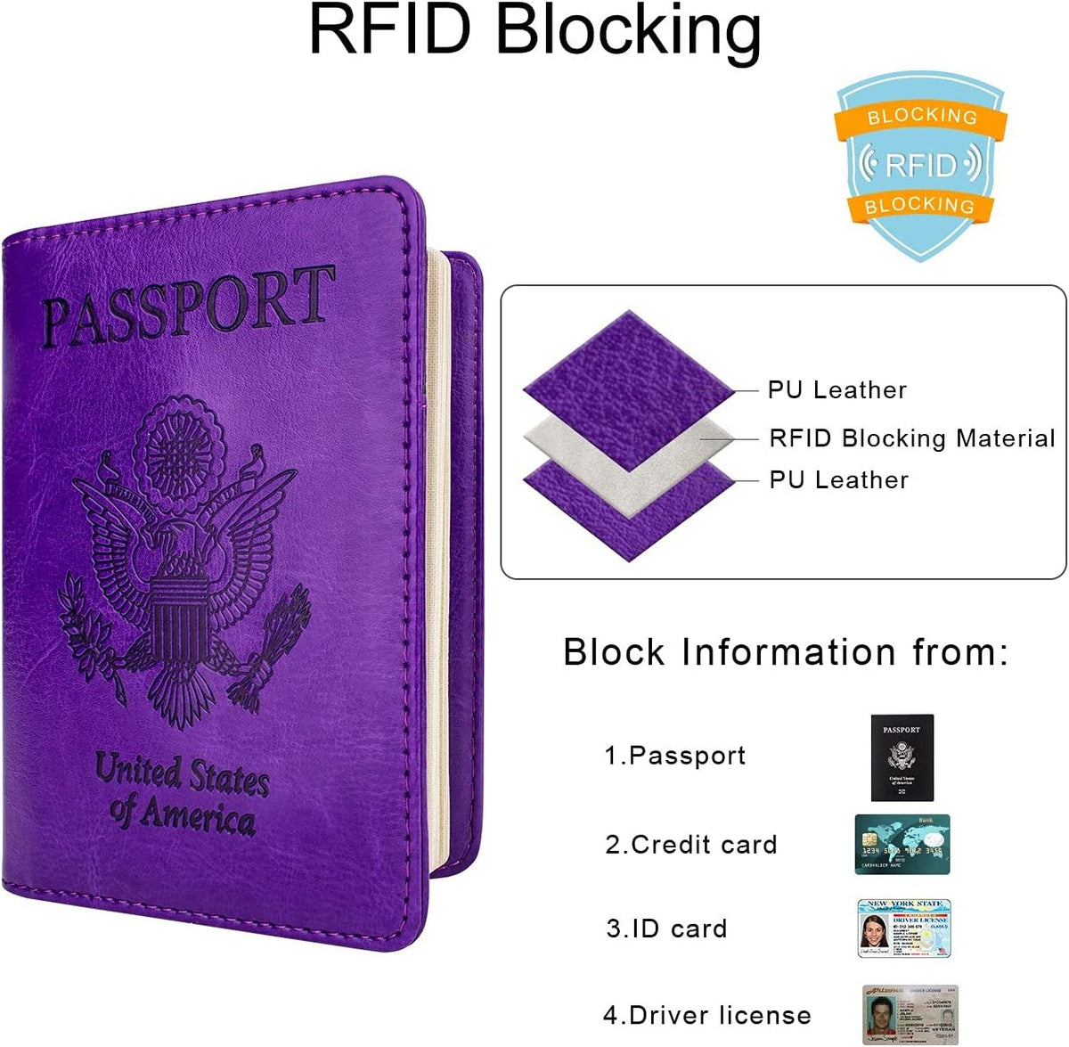 WALNEW Passport Holder for Travel, RFID Passport Cover Wallet for Women Men, PU Leather Passport Book Card Holder Case with Pen, Travelling Essentials for Flying