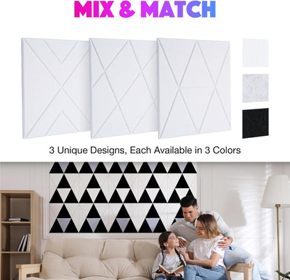 18 Pack Self-Adhesive Acoustic Panels, 12"x 12"x 0.4" Sound Absorbing Panels, High Density Square Sound Proof Noise Dampening Panels for Walls Home Studio Office, Trapezium Cutting Style, White