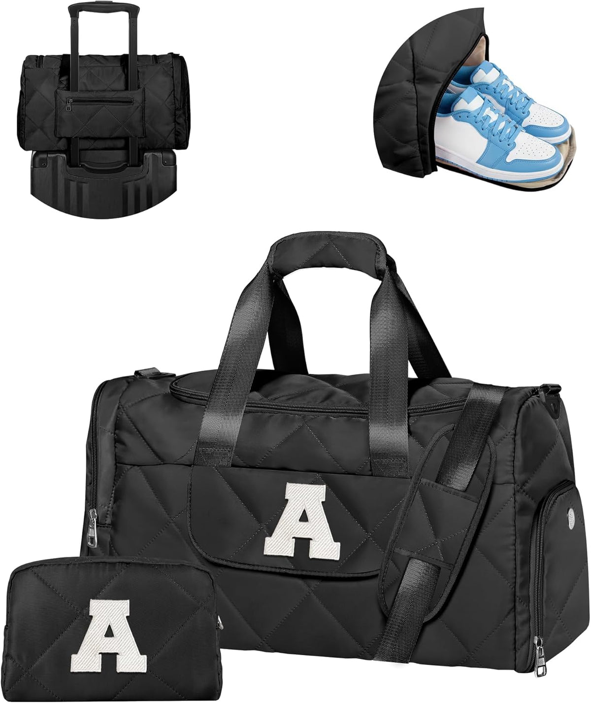 Gifts for Girls Women, Initial Duffle Bag, Personalized Gifts for Her, Teen Girl Gift Trendy Stuff, Overnight Weekender Bag with Toiletry Bag, Birthday Gift for Daughter, Friends, Mom, Sister