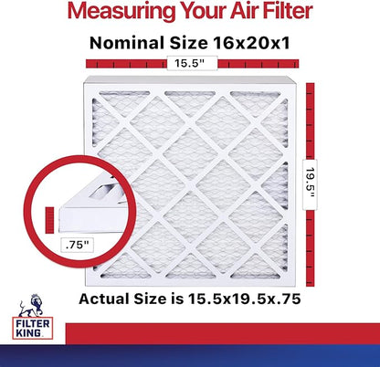 Filter King 16x20x1 Air Filter | 12-PACK | MERV 11 HVAC Pleated A/C Furnace Filters | MADE IN USA | Actual Size: 15.5 x 19.5 x .75"