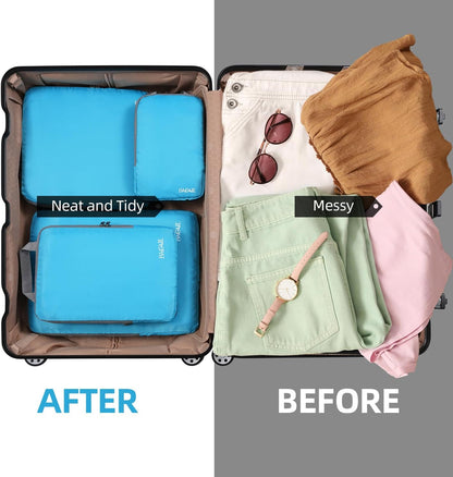 BAGAIL 4 Set/6 Set/8 Set Compression Packing Cubes Travel Accessories Expandable Packing Organizers (Cloth Pattern, 4-Blue)