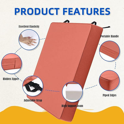 Patio Chair Cushion 20x20 Inch Waterproof Outdoor Seat Cushions for Patio Furniture 5-Year Color Fastness Garden Sofa Couch Chair Pads with Handle and Adjustable Straps, 2 Pack, Spice