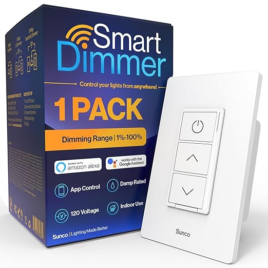 Sunco Smart Dimmer Switch, Double Rocker Wall Light Switch, WiFi Compatible with Tuya, Smart Life, Sunco Lighting Smart App, 120V, Compatible with Alexa and Google Assistant