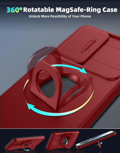 for Samsung Galaxy S23 Case Magnetic Compatible with MagSafe Wireless Charging,with Screen Protector,Built-in Kickstand Ring+Camera Cover Anti-Scratch Shockproof Heavy Duty Protection Red