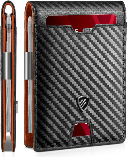 RUNBOX Mens Slim Wallet with Money Clip RFID Blocking Bifold Credit Card Holder for Men with Gift Box