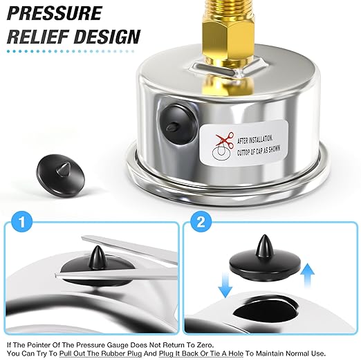 MEANLIN MEASURE -30inHG~30Psi Vacuum Gauge Stainless Steel 1/4" NPT 2" FACE DIAL Waterproof for Air Compressor HVAC Negative Pressure Hand Pump Pool Back Mount with 1/2" NPT and 3/8" NPT Hex Bushing