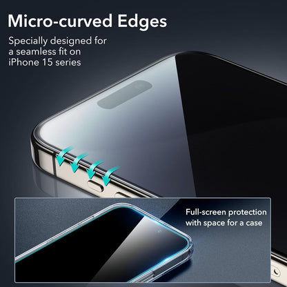 ESR 3+1 Pack for iPhone 15 Pro Max Privacy Screen Protector Set, Anti-spy Tempered-Glass Privacy Screen Protector, Micro-curved Edges, Case Friendly, 3-Pack with 1 Set of Camera Lens Protector