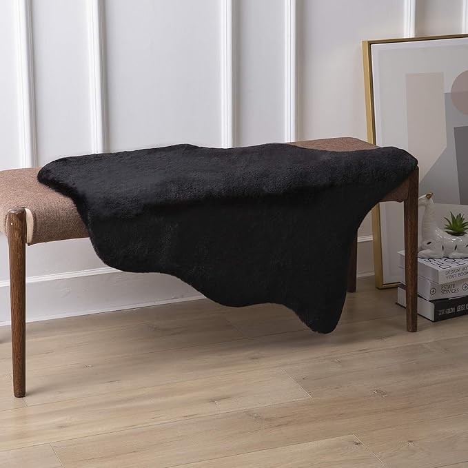 Ashler HOME DECO Ultra Soft Faux Rabbit Fur Chair Couch Cover Area Rug for Bedroom Floor Sofa Living Room Black 2 x 3 Feet