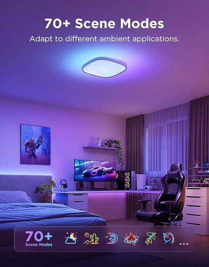 Govee Smart Ceiling Light, RGBIC LED Square Ceiling Light Fixture Works with Matter, 2400LM Flush Mount Light Fixture, DIY Colors, 2700K-6500K Dimmable for Bedroom, Living Room, 12 Inch, 1 Pack