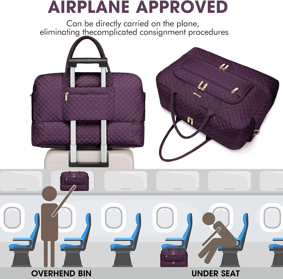 Travel Duffle Bag Weekender for Women - Carry-On Overnight Bag Personal Item Bag with Shoe Compartment & Wet Pocket Large Weekend Tote Bags with Toiletry Bag Hospital Bags for Labor and Delivery