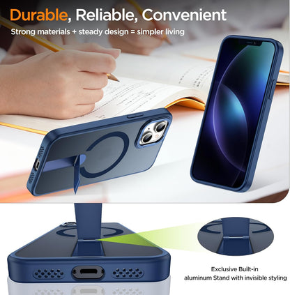 for iPhone 14 Case with Kickstand, Compatible with MagSafe, [Invisible Stand] Anti-Slip Shockproof Military-Grade Protection, Magnetic Slim Translucent Phone Case for iPhone 14 (Blue)