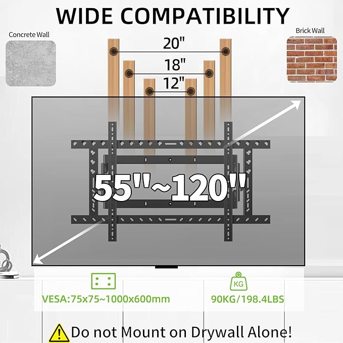 HILLPORT 98 Heavy Duty 75 85 86 100 110 120 inch TV Wall Mount Slim Extra Large