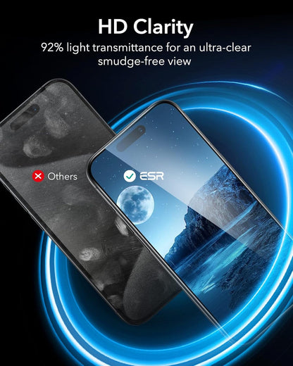 ESR 3 Pack for iPhone 16 Plus/iPhone 15 Plus Screen Protector, [9H Hardness] [Military Grade Shatterproof] Full Coverage Tempered Glass Film with Easy Installation Tool, HD Clear, Scratch Resistant