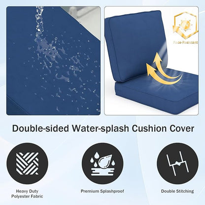 Outdoor Chair Cushions 23" x 24" x 4", Patio Deep Seat Replacement Cushions Set with Zippered Removable Cover, Weather-Resistant Olefin Fabric for Garden Chair Sofa Couch, Blue