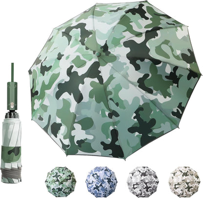 Large Windproof Travel Umbrella, Portable Reverse Folding Rain Umbrella for Car,Women and Men, Durable, Compact Inverted Design with Camouflage Canopy, Fits Backpack, 41.5/13 Inch, Automatic