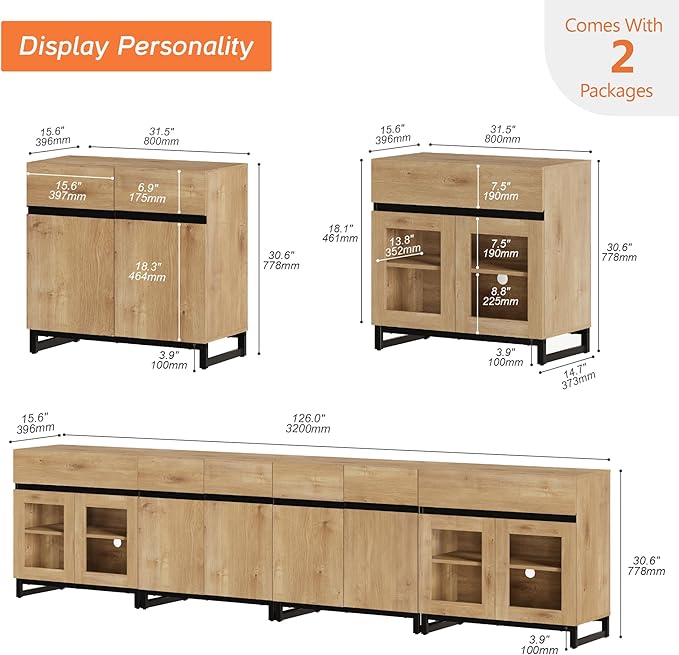 WAMPAT Modern TV Stand for TVs up to 120 inch, 4 in 1 TV Console