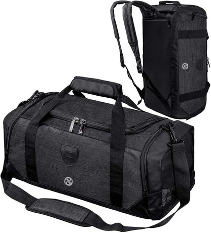 Gym Duffle Bag Backpack Waterproof Sports Duffel Bags Travel Weekender Bag for Men Women Overnight Bag with Shoes Compartment Black-Perfect Fathers Day Gifts for Dad/Men/Husband