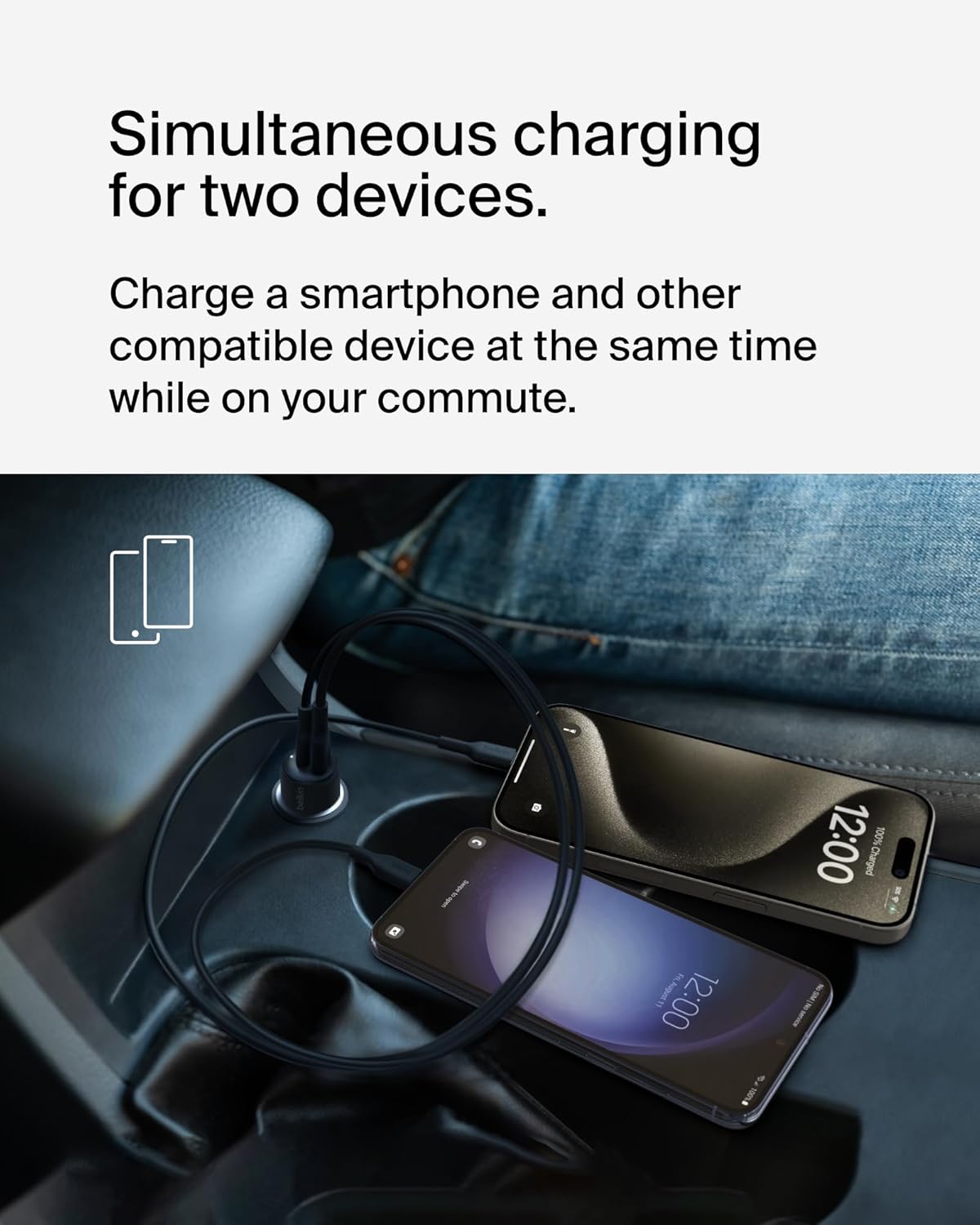 Belkin BoostCharge 42-Watt Dual Port Fast Car Charger w/30W USB-C & 12W USB-A Ports for iPhone 16, 16 Pro, Galaxy S25, S24, Pixel 9 & 8, Nintendo Switch 2 & More - Black