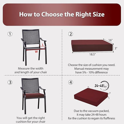 Outdoor Chair Cushions Set of 6, 18.5 x 16 Inch Patio Chair Cushions for Outdoor Furniture, Water Resistant Cushions with Non-Slip Ties(Dark Red)