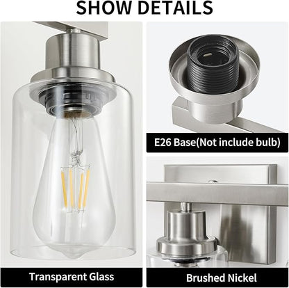 DIKAIDA 3-Light Bathroom Light Fixtures, Nickel Bathroom Vanity Light