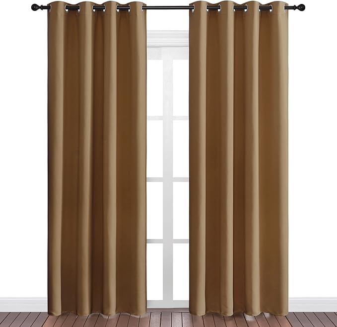 NICETOWN Sleek Blackout Curtains 86 inches Length for Small Windows, Noise Reducing and Block Draft Panels for Door Doorway Laundry Office Luxury Decor Theme (2 Panels, Gold Brown, W55 x L86 -Inch)