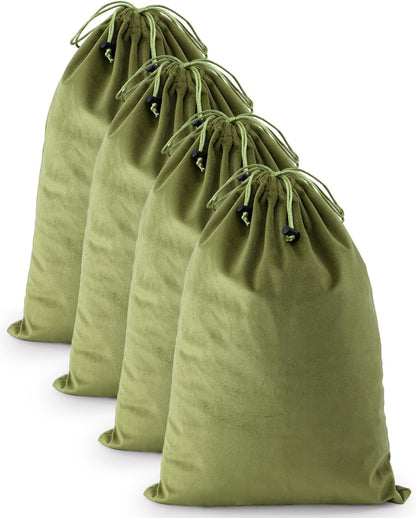 FantasyLife Shoe Bags for Travel, 4 PCS Washable Dust Bags for Storage & Packing, Flannel Shoe Pouch with Drawstring Closure for Purses, Handbags, Shoes & Toys (Sage Green)