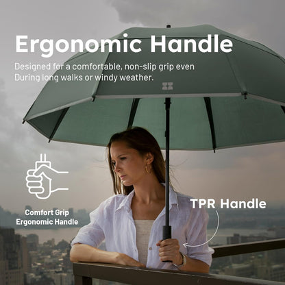 Weatherman Umbrella - Stick Umbrella - Windproof Umbrella Resists Up to 55 MPH Winds - (Sage)