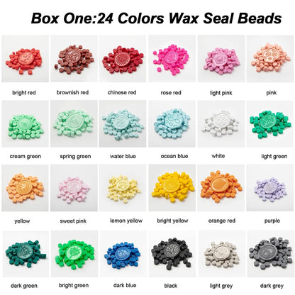 Upgraded Wax Seal Stamp Kit,Wax Seal Kit with Storage Box,48 Color 1200 Pcs Sealing Beads with 4 Pcs Seal Stamps,Warmer,Spoon,Envelopes, Candles, Metallic Pen for Wedding Invitation,DIY Crafts
