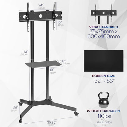 VIVO Mobile TV Cart for 32 to 83 inch Screens up to 110 lbs, LCD LED OLED 4K