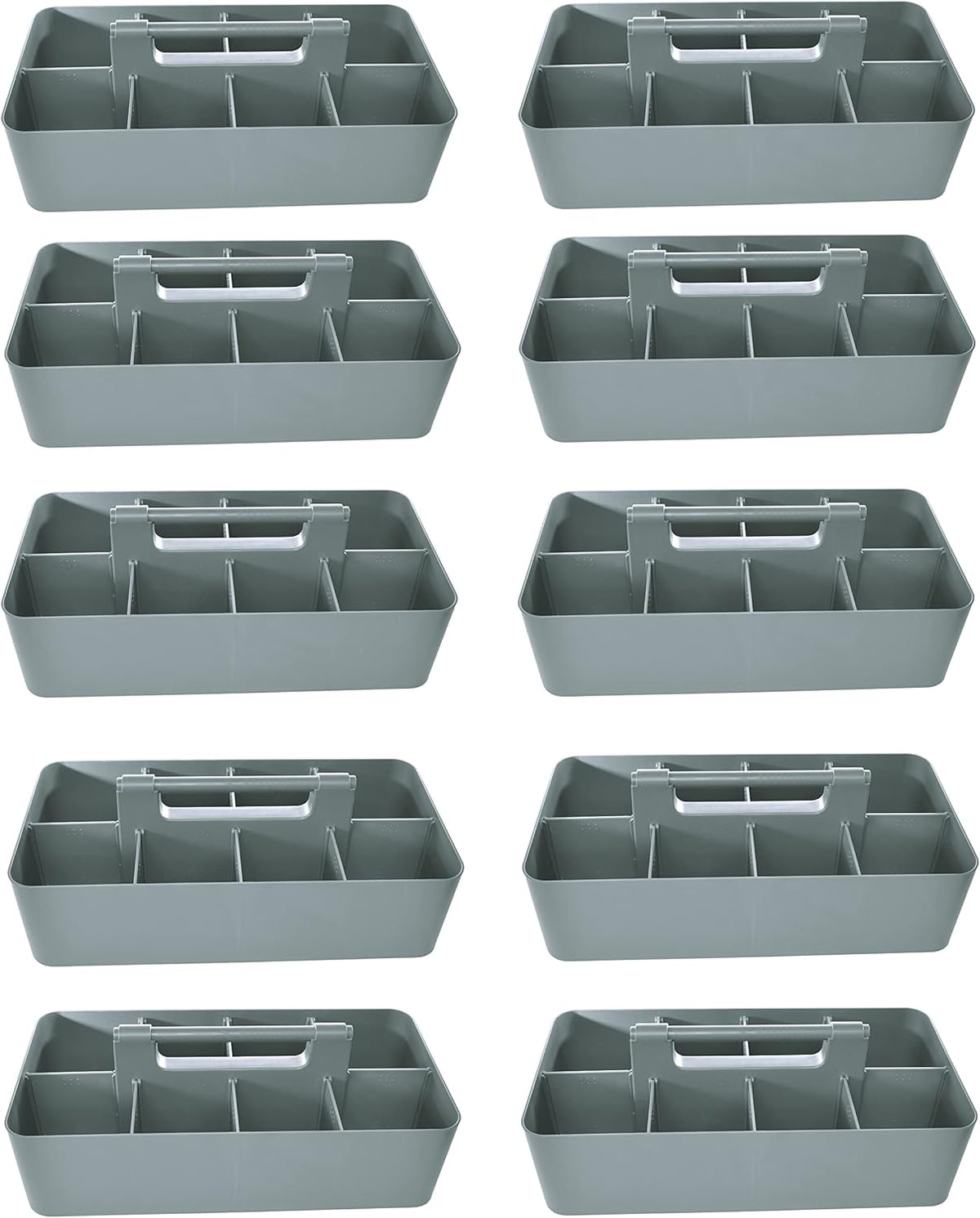 -Bulk Large Portable Caddy DIY Dividers, 8 Compartments, School Office,Portable Basket with Handle Storage Organizer Modern Made in USA (10 PACK, Orion Gray)