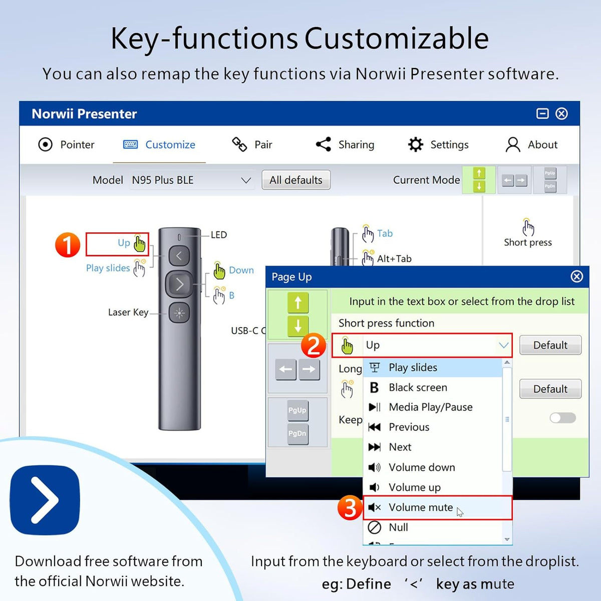 Norwii N95 Bluetooth Presentation Clicker with USB-A Receiver, PowerPoint Clicker for Presentation Remote, Rechargeable Wireless Presenter Pointer, Slide Clicker for PC/Laptop/e-Book(Green, BLE&USB-A)