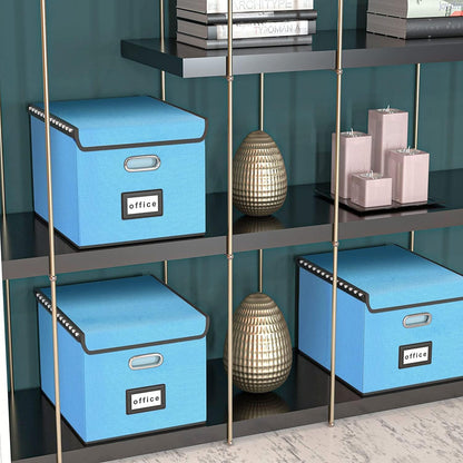 Huolewa Decorative File Organizer Document Storage Boxes with Lids, Linen Hanging Filing Storage Boxes, Decorative Home/Office Filing System for File and Folders Storage