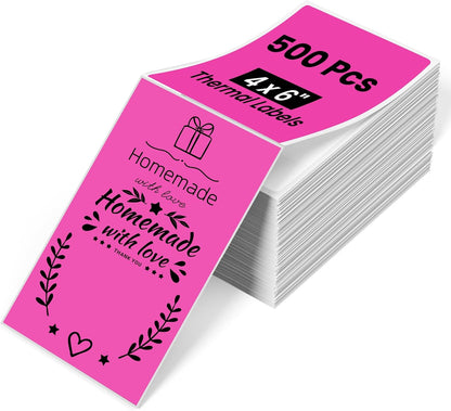 Phomemo 4x6 Thermal Label Printer Paper - 500 PCS Rose 4"x6" Fan-Fold Shipping Supplies Labels - Water/Oilproof Label Stickers - Permanent Adhesive Mailing Labels Paper for Thermal Printer